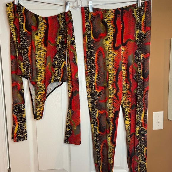 Two Piece Snakeskin Top/Bodysuit & Bottom/Pant Set. Very stretchy. Size Large - Picture 2 of 5